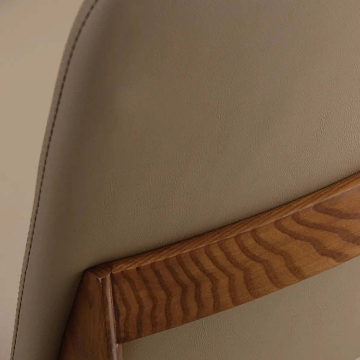 Khaki Rectangle Backrest Faux Leather Wood Dining Chair