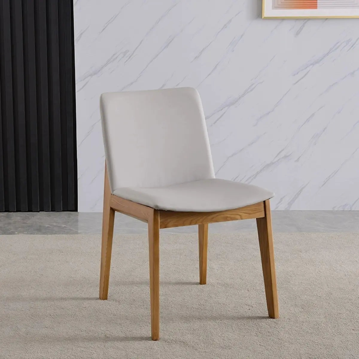 Khaki Rectangle Backrest Faux Leather Wood Dining Chair — Dark Gray