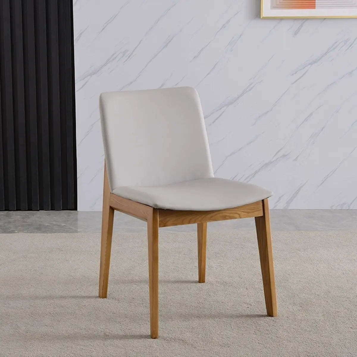 Khaki Rectangle Backrest Faux Leather Wood Dining Chair — Dark Gray