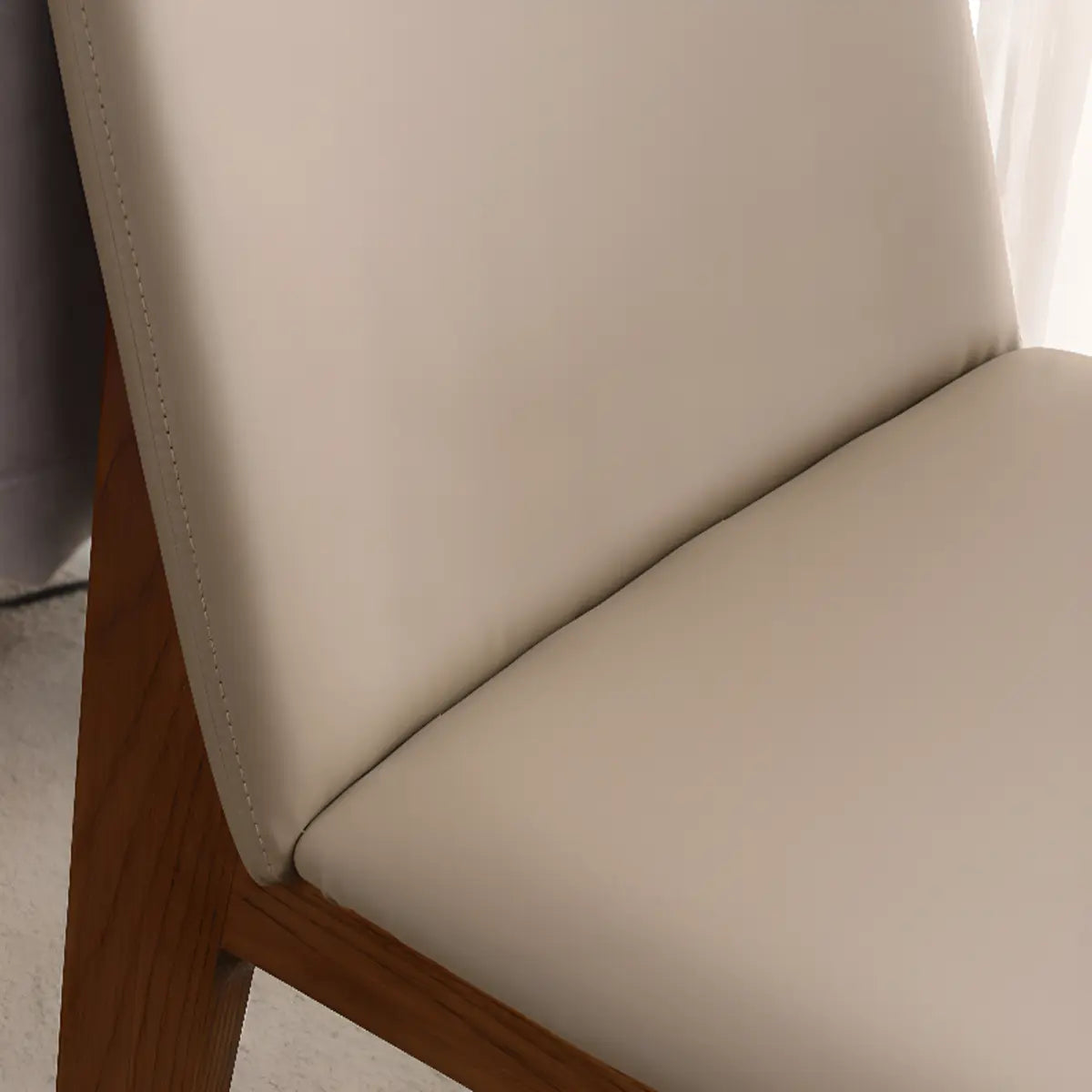 Khaki Rectangle Backrest Faux Leather Wood Dining Chair
