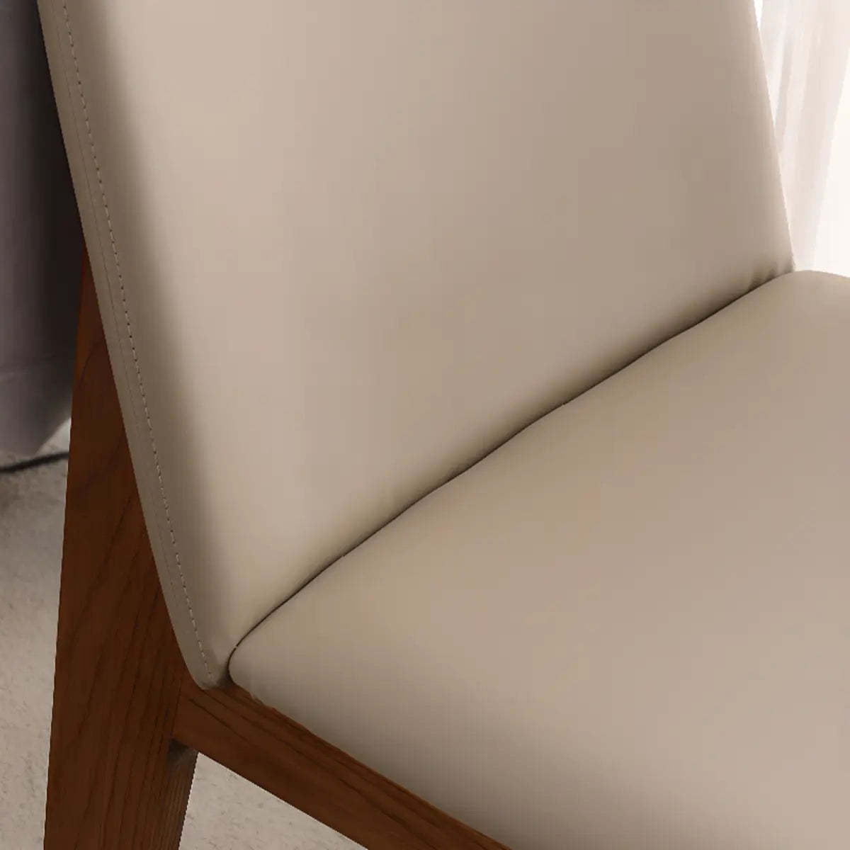 Khaki Rectangle Backrest Faux Leather Wood Dining Chair