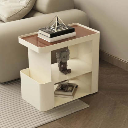 Black Iron 3-Tier Rectangular Side Table with Casters