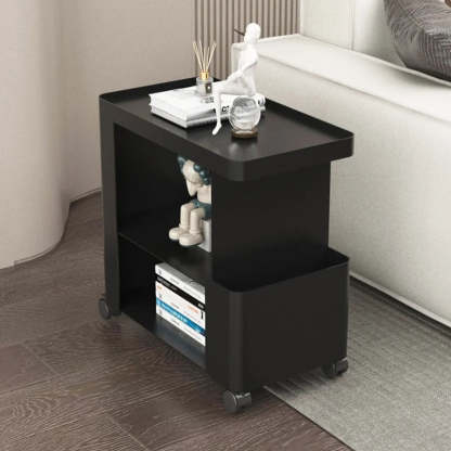 Black Iron 3-Tier Rectangular Side Table with Casters — Black / Glass