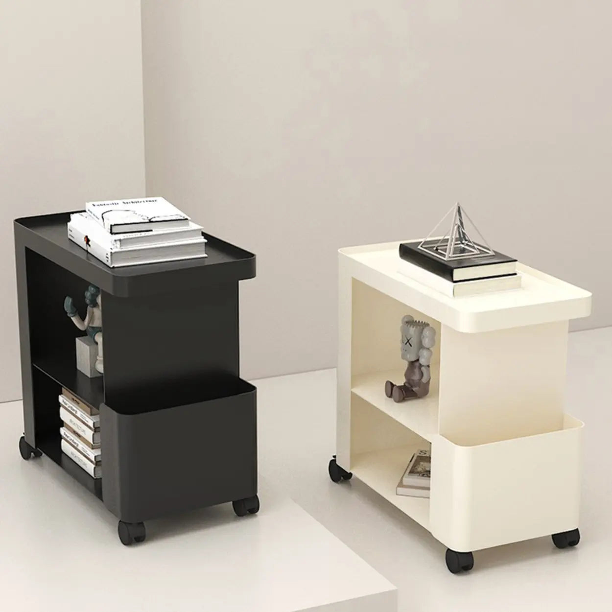 Black Iron 3-Tier Rectangular Side Table with Casters — Black / Iron