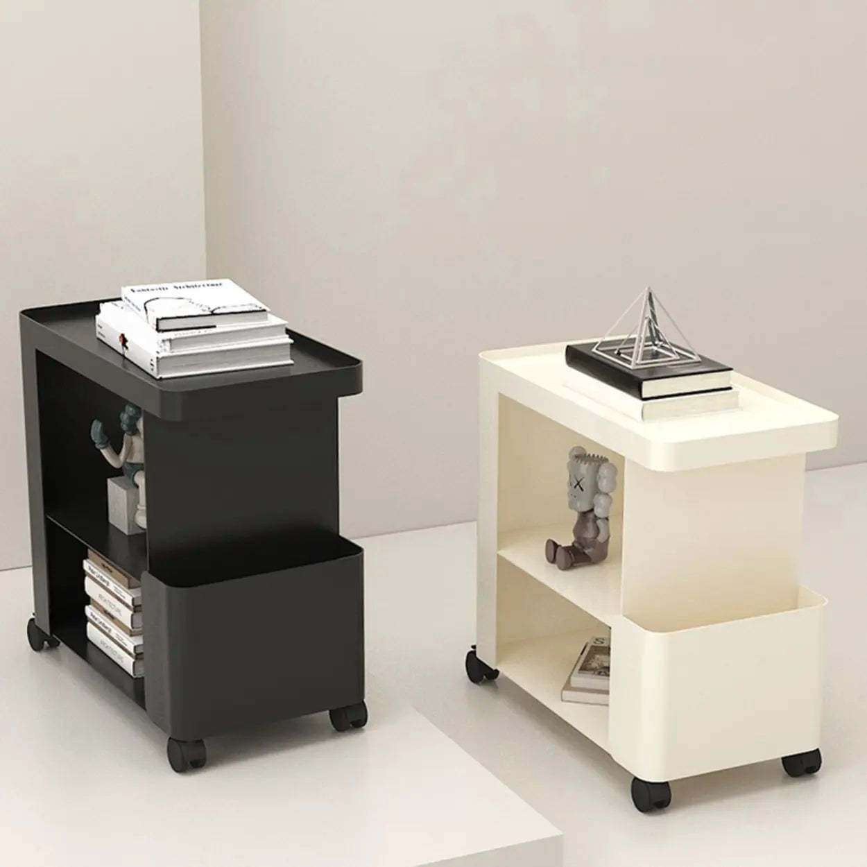 Black Iron 3-Tier Rectangular Side Table with Casters — Black / Iron