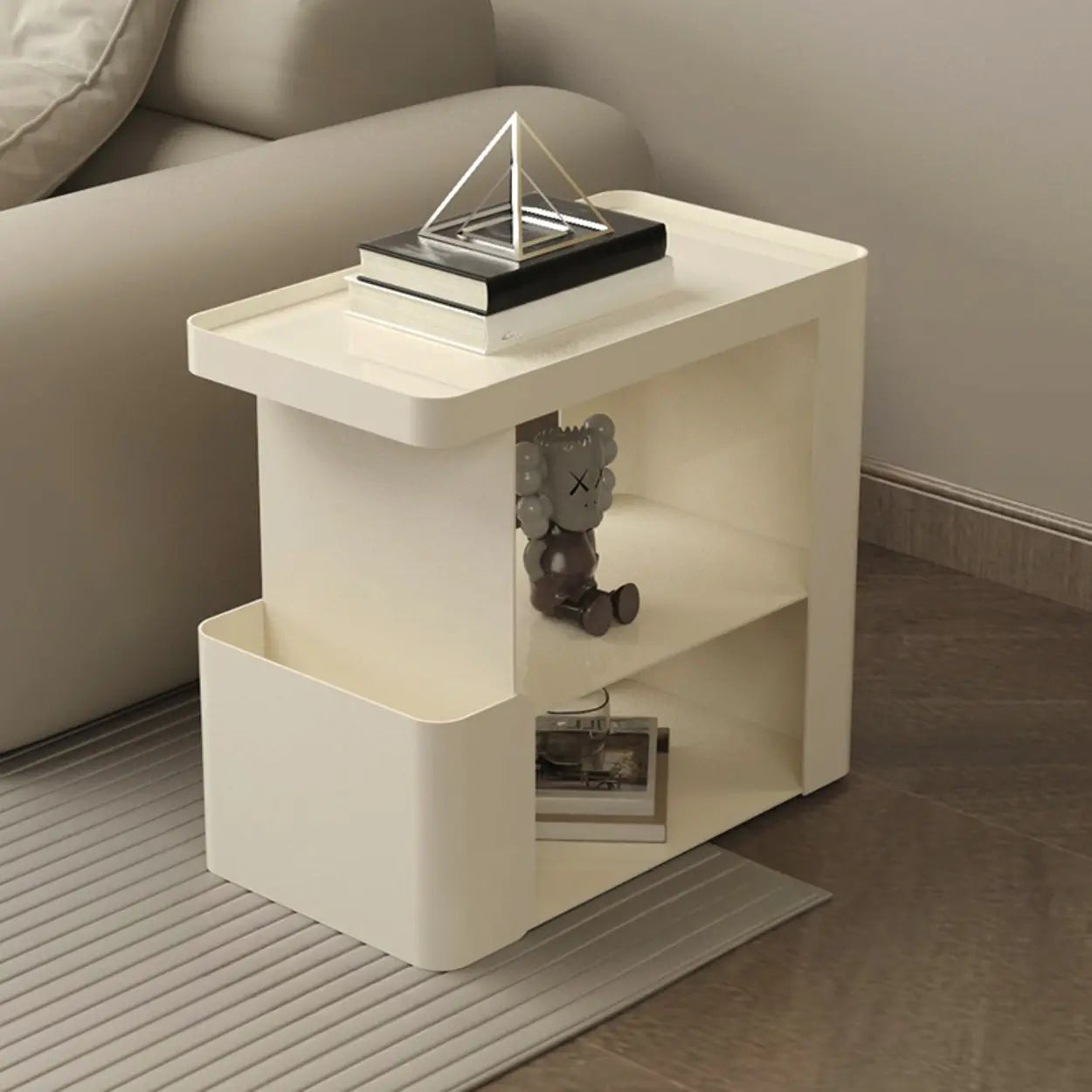 Black Iron 3-Tier Rectangular Side Table with Casters