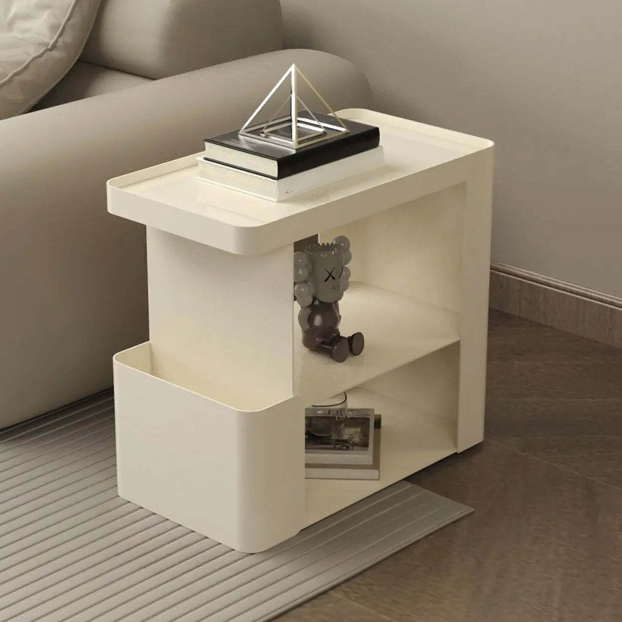 Black Iron 3-Tier Rectangular Side Table with Casters