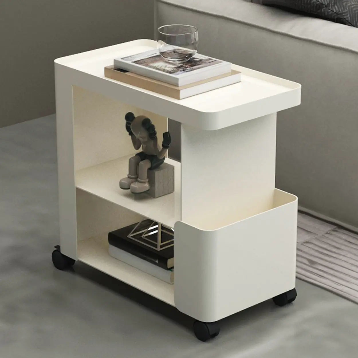 Black Iron 3-Tier Rectangular Side Table with Casters
