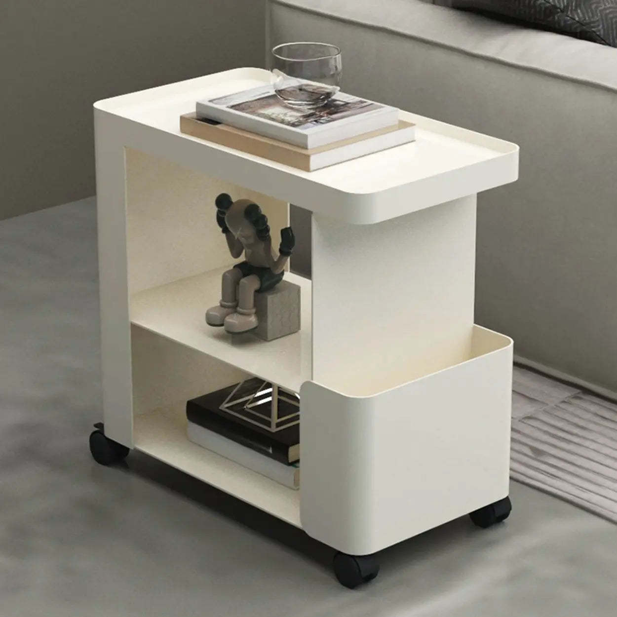 Black Iron 3-Tier Rectangular Side Table with Casters