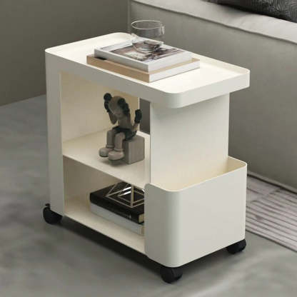 Black Iron 3-Tier Rectangular Side Table with Casters