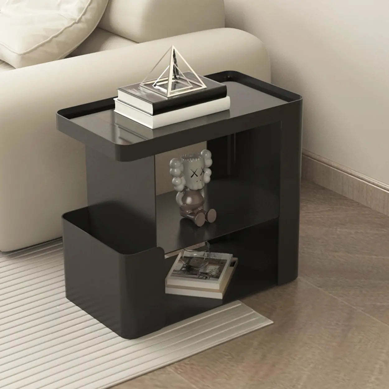 Black Iron 3-Tier Rectangular Side Table with Casters