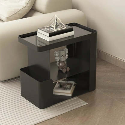 Black Iron 3-Tier Rectangular Side Table with Casters