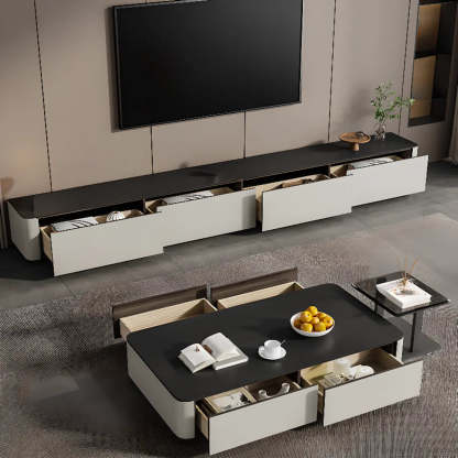 Rectangle Glass Drawer Steel Bunching Coffee Table
