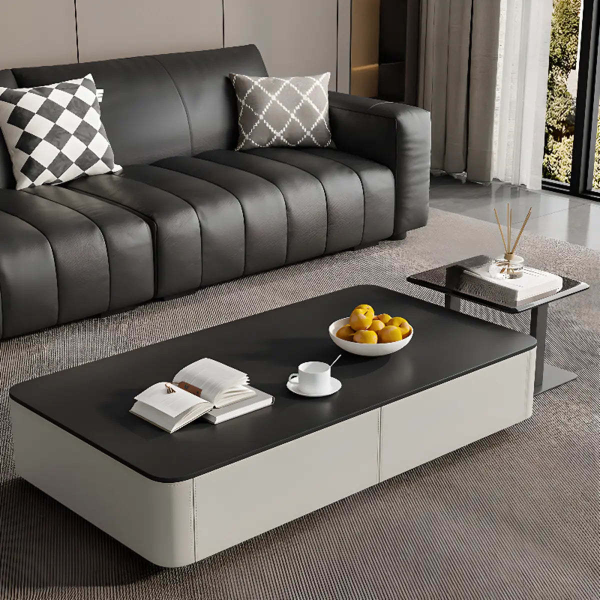 Rectangle Glass Drawer Steel Bunching Coffee Table