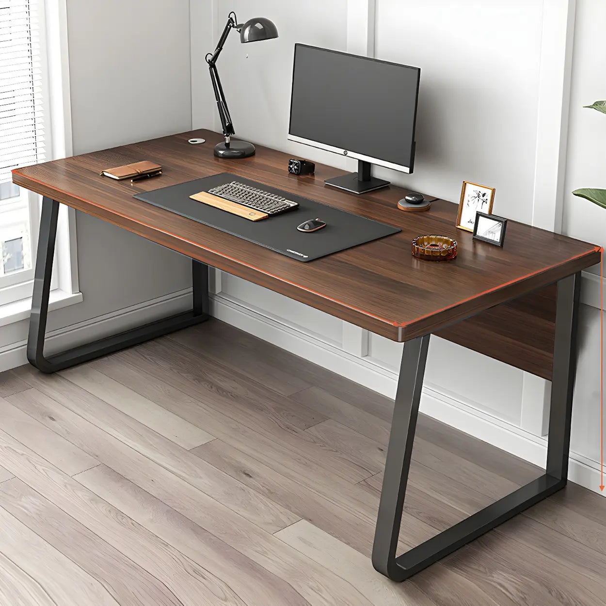 Rectangular Manufactured Wood Two-Person Writing Desk — Nut-Brown / Table Only