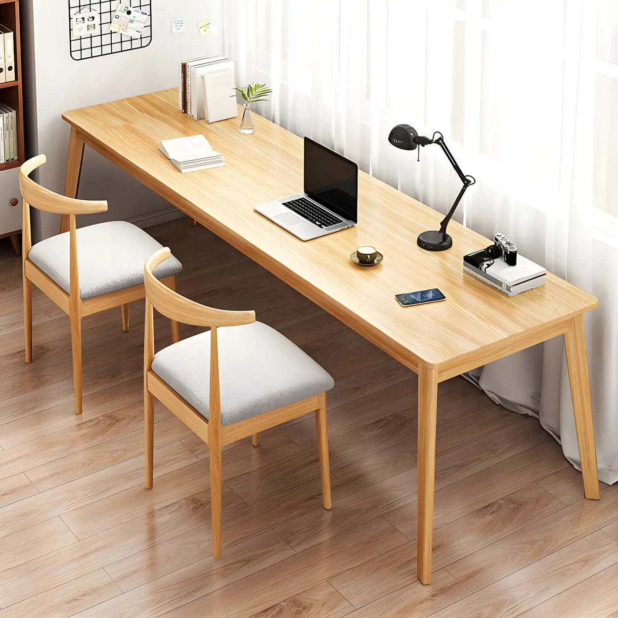 Rectangular Manufactured Wood Two-Person Writing Desk — Natural Finish / Table Only