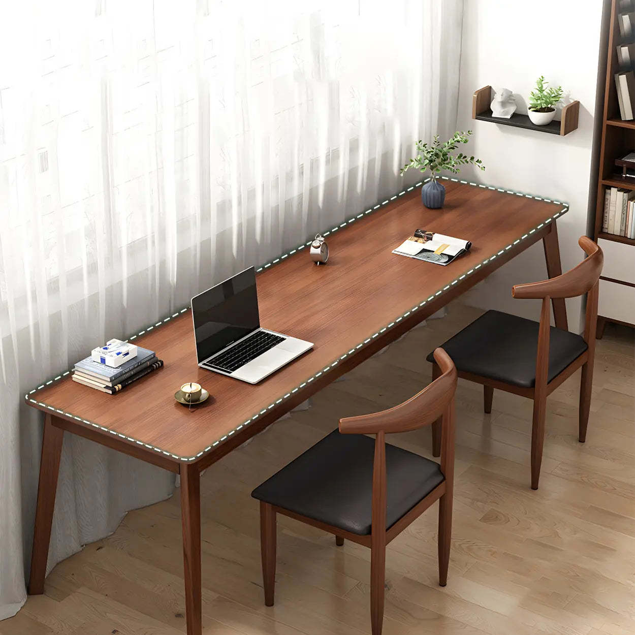 Rectangular Manufactured Wood Two-Person Writing Desk — Nut-Brown / Table Only