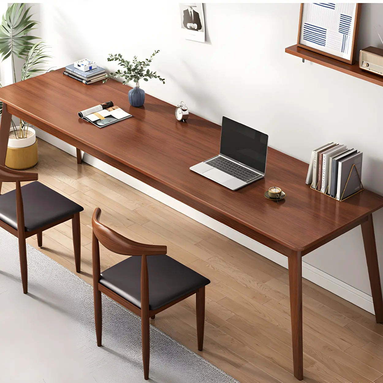 Rectangular Manufactured Wood Two-Person Writing Desk — Nut-Brown / Table Only