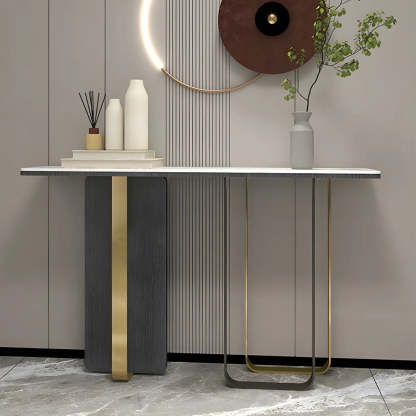 White Marble-Top Abstract Metal Console Table — White