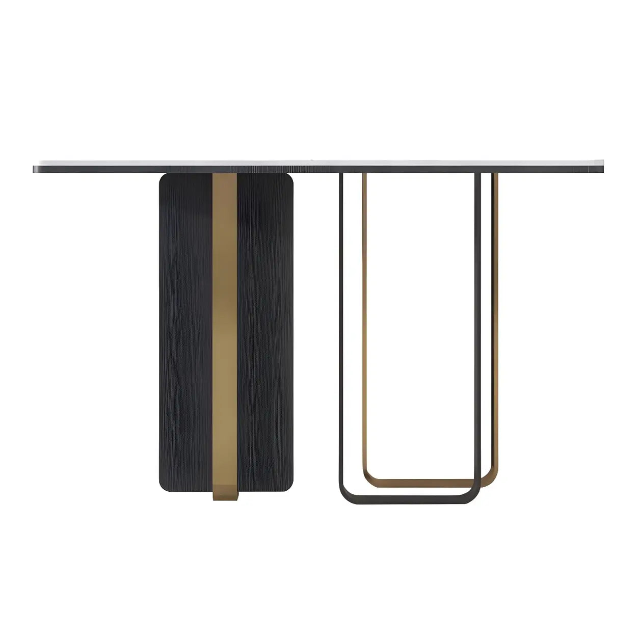 White Marble-Top Abstract Metal Console Table — White