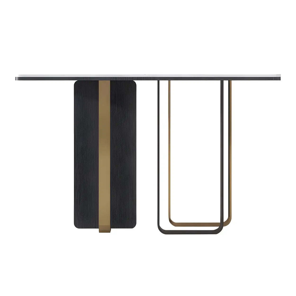 White Marble-Top Abstract Metal Console Table — White