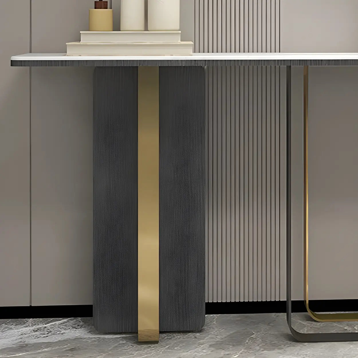 White Marble-Top Abstract Metal Console Table — White/ Gold