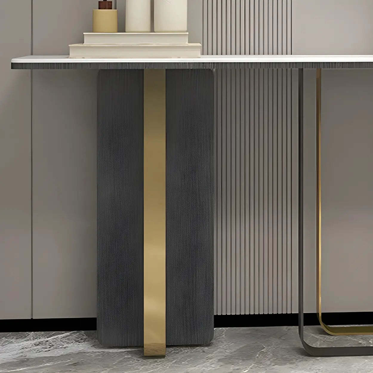 White Marble-Top Abstract Metal Console Table — White/ Gold