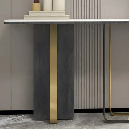 White Marble-Top Abstract Metal Console Table — White/ Gold