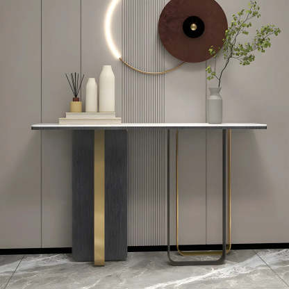 White Marble-Top Abstract Metal Console Table — White