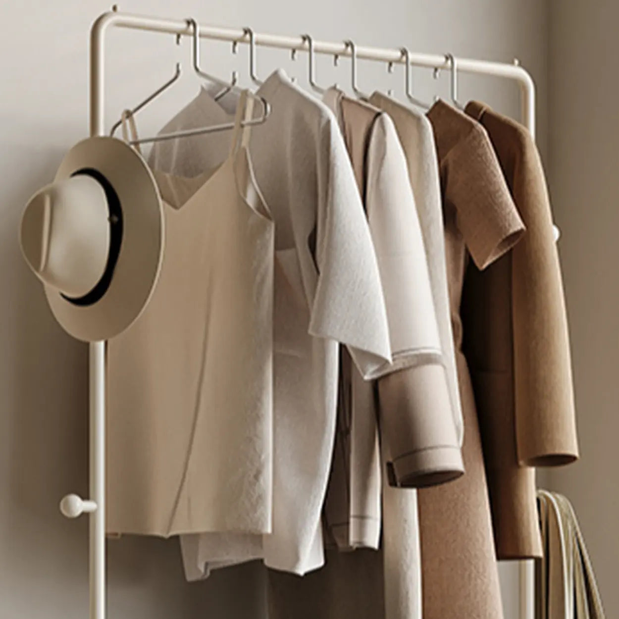Off-White Metal Bedroom Coat Rack with Drawers