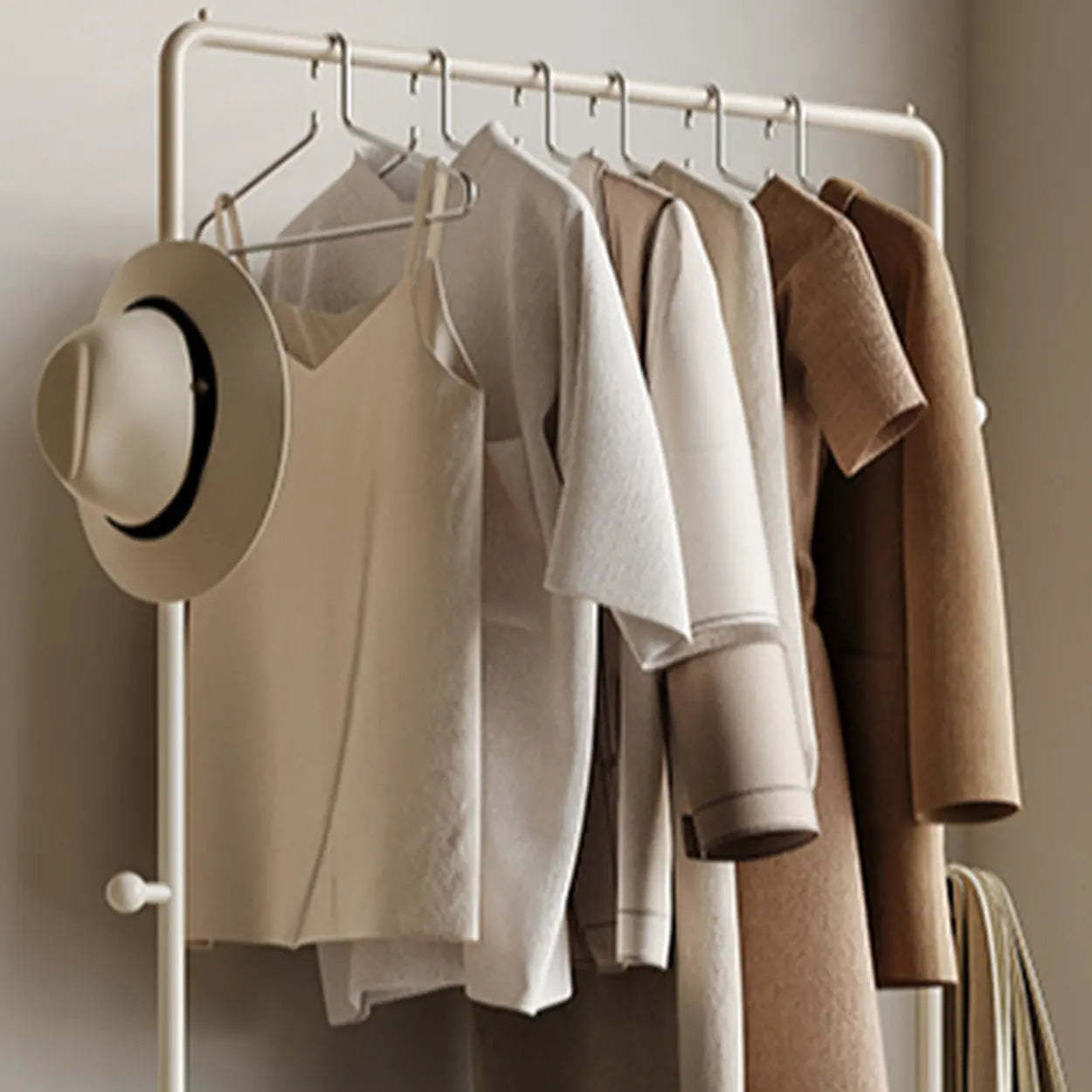 Off-White Metal Bedroom Coat Rack with Drawers
