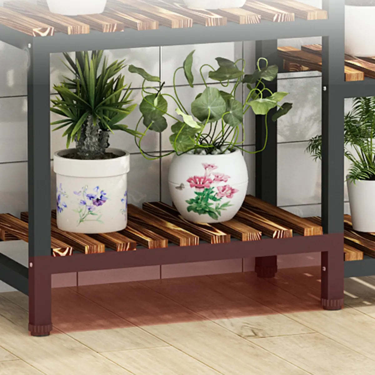 Brown Rectangular Metal Indoor Crate Plant Stand — Walnut/ Black