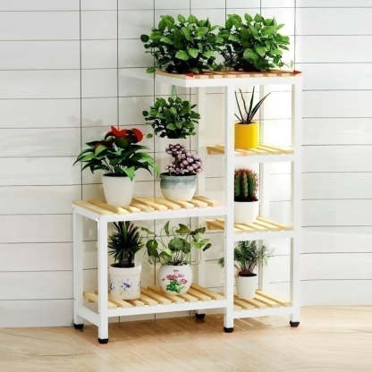 Brown Rectangular Metal Indoor Crate Plant Stand — Natural/ White