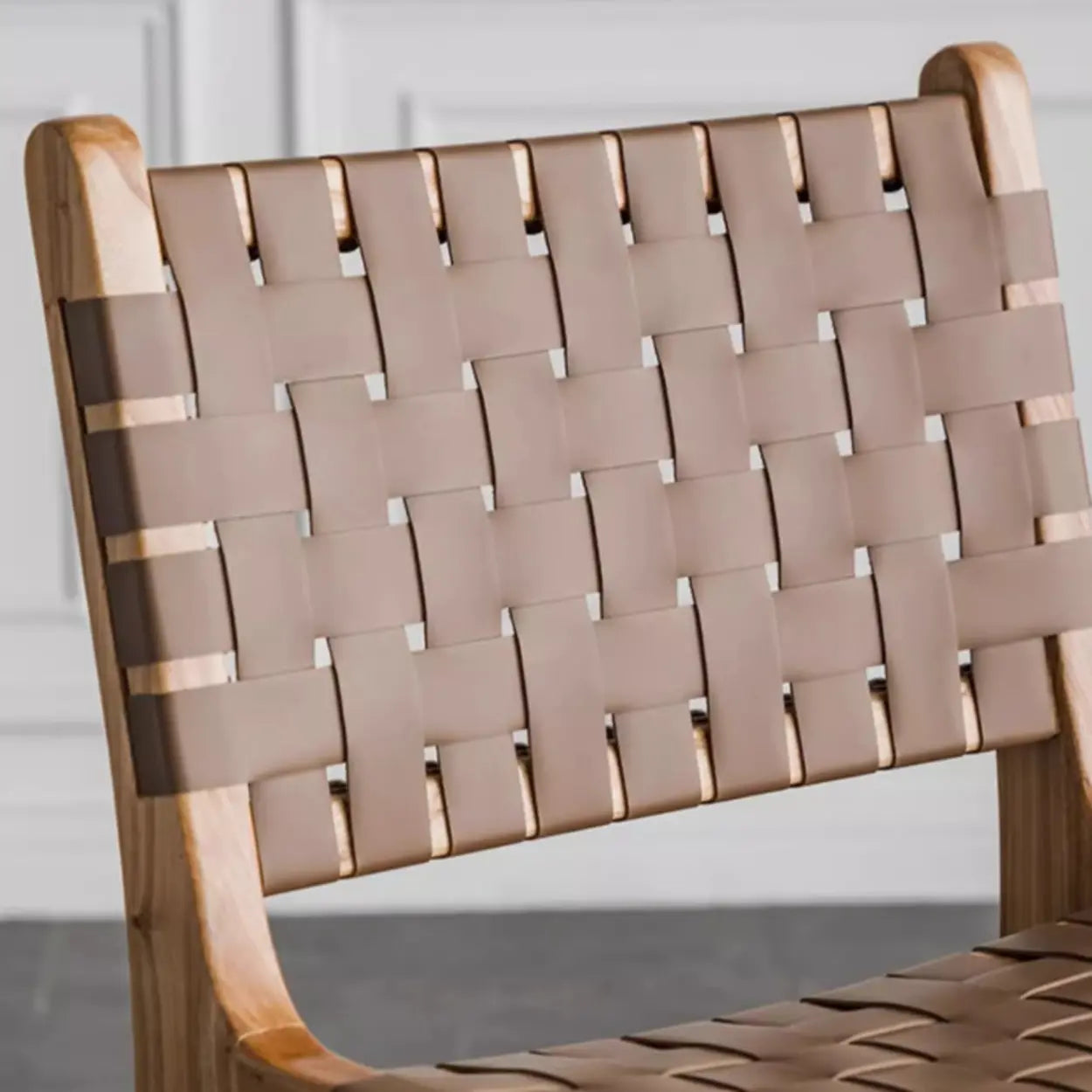 Rectangle Wood Leather Woven Bar Stool