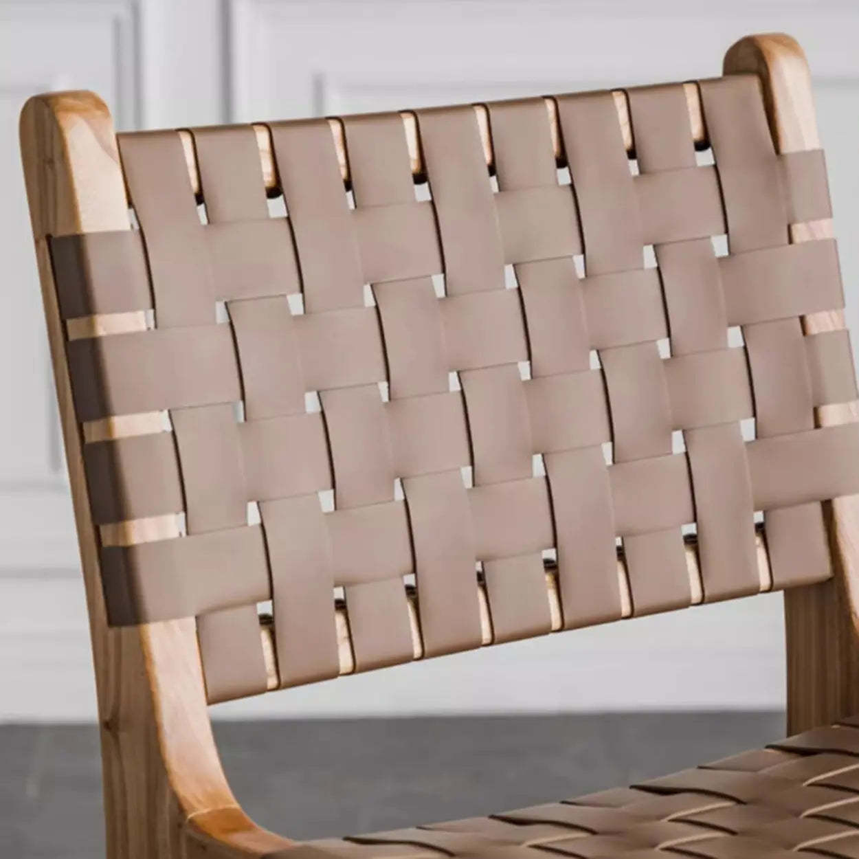 Rectangle Wood Leather Woven Bar Stool