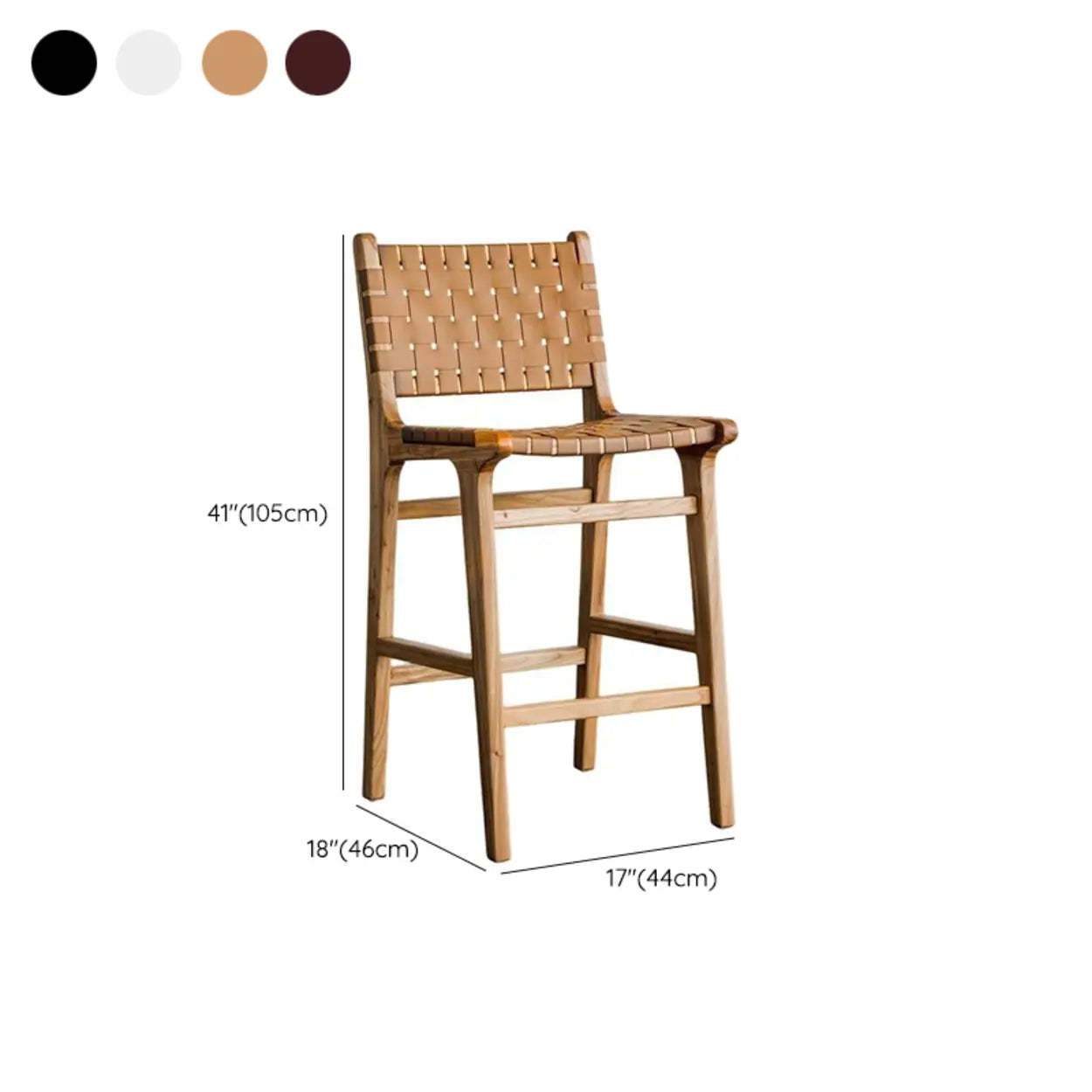 Rectangle Wood Leather Woven Bar Stool