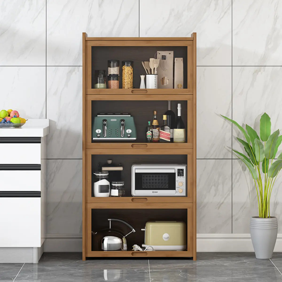 Rectangular Bamboo Kitchen Display Cabinet — Natural