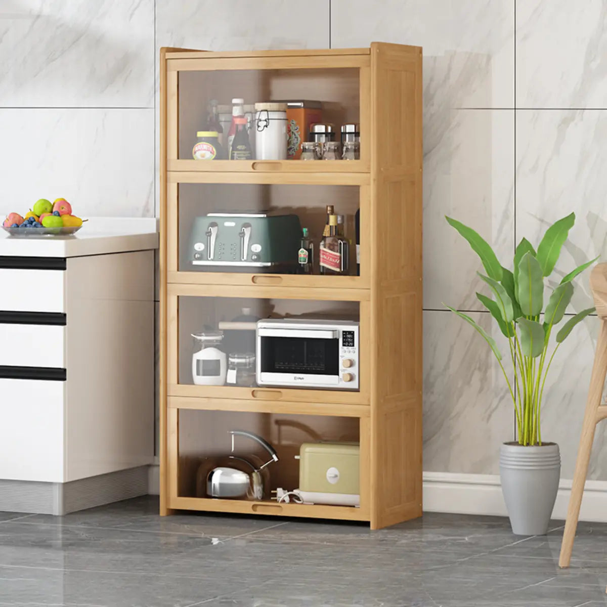 Rectangular Bamboo Kitchen Display Cabinet