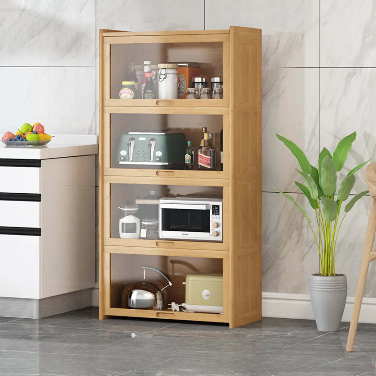 Rectangular Bamboo Kitchen Display Cabinet