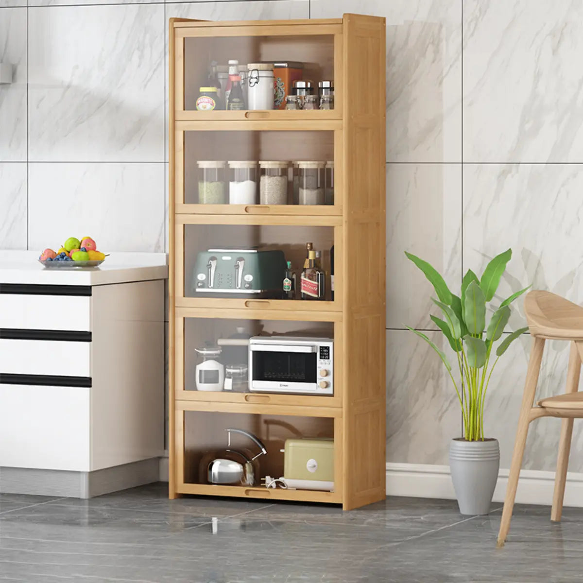 Rectangular Bamboo Kitchen Display Cabinet