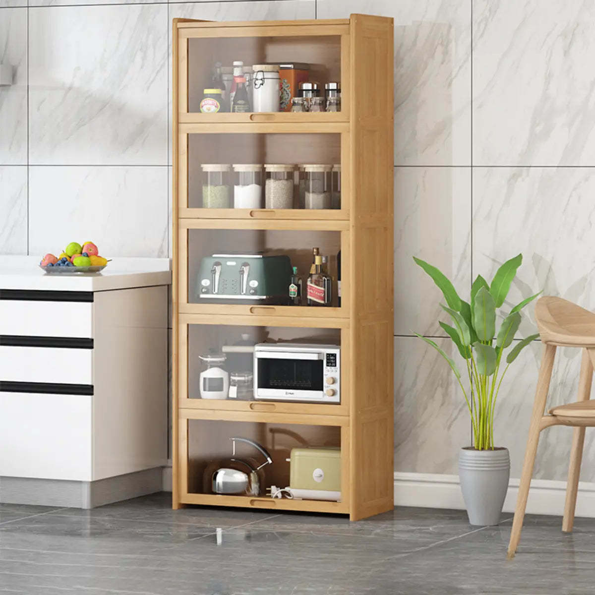 Rectangular Bamboo Kitchen Display Cabinet