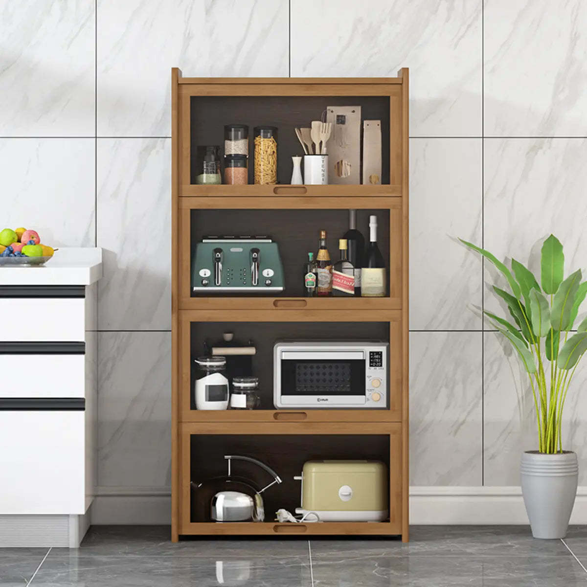 Rectangular Bamboo Kitchen Display Cabinet — Natural