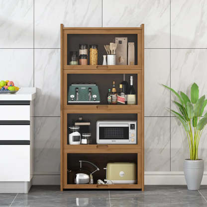 Rectangular Bamboo Kitchen Display Cabinet — Natural