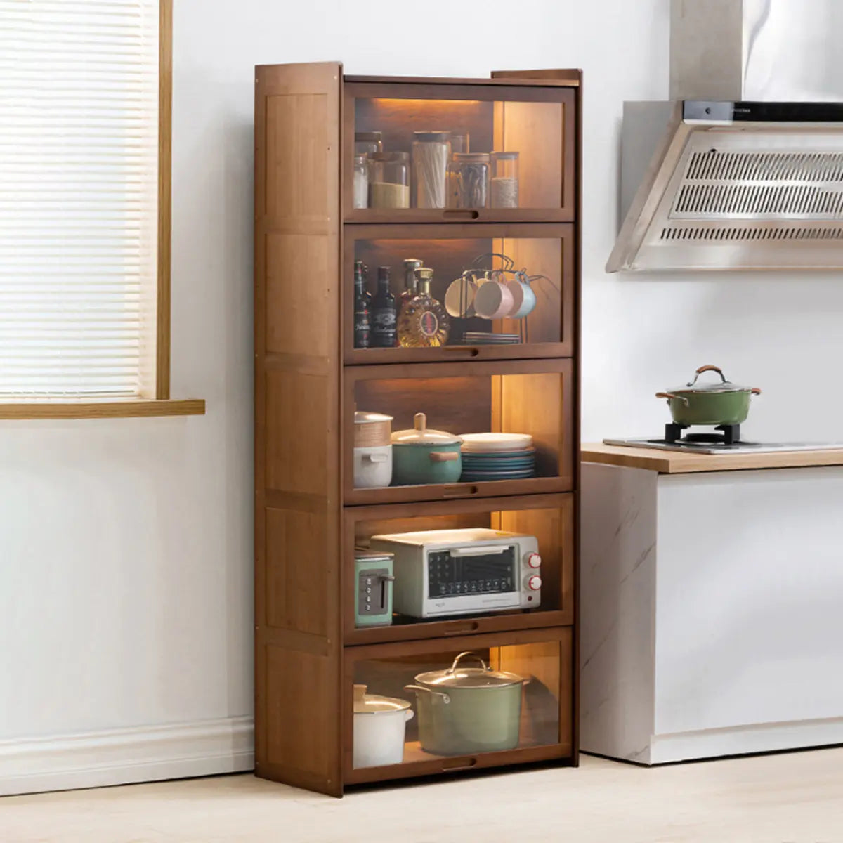 Rectangular Bamboo Kitchen Display Cabinet — Teak