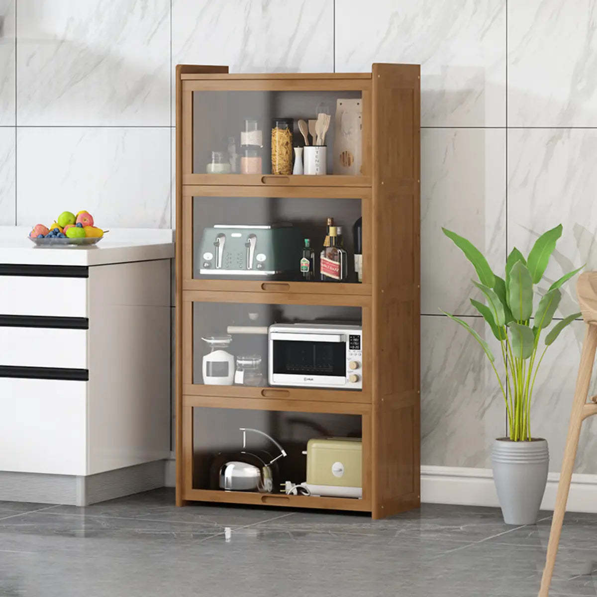 Rectangular Bamboo Kitchen Display Cabinet — Natural