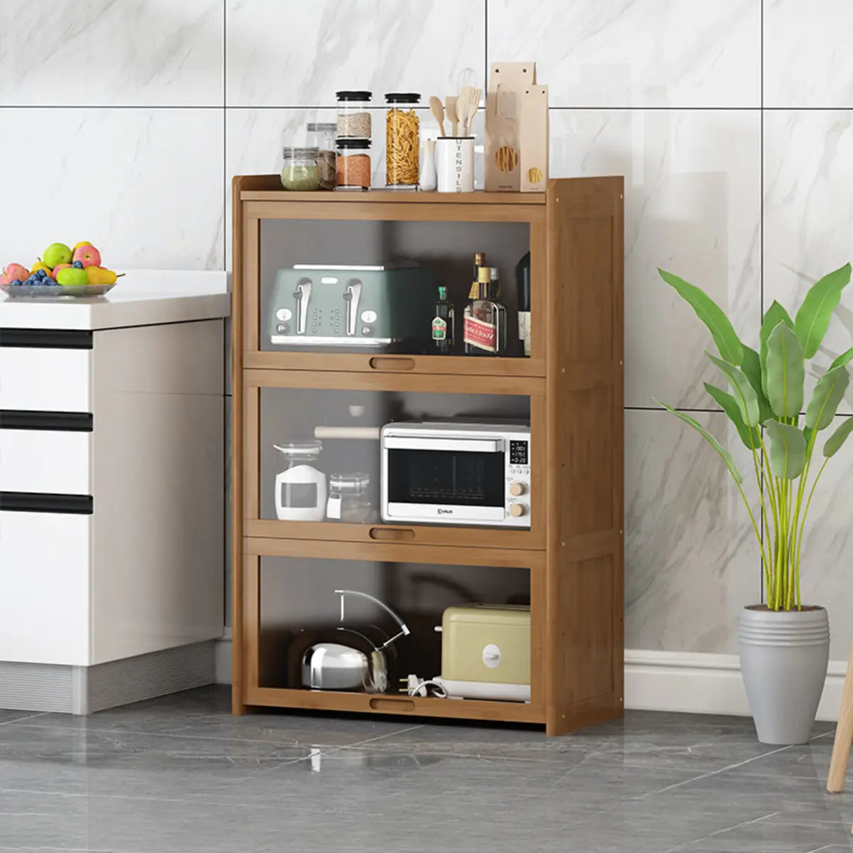 Rectangular Bamboo Kitchen Display Cabinet — Teak