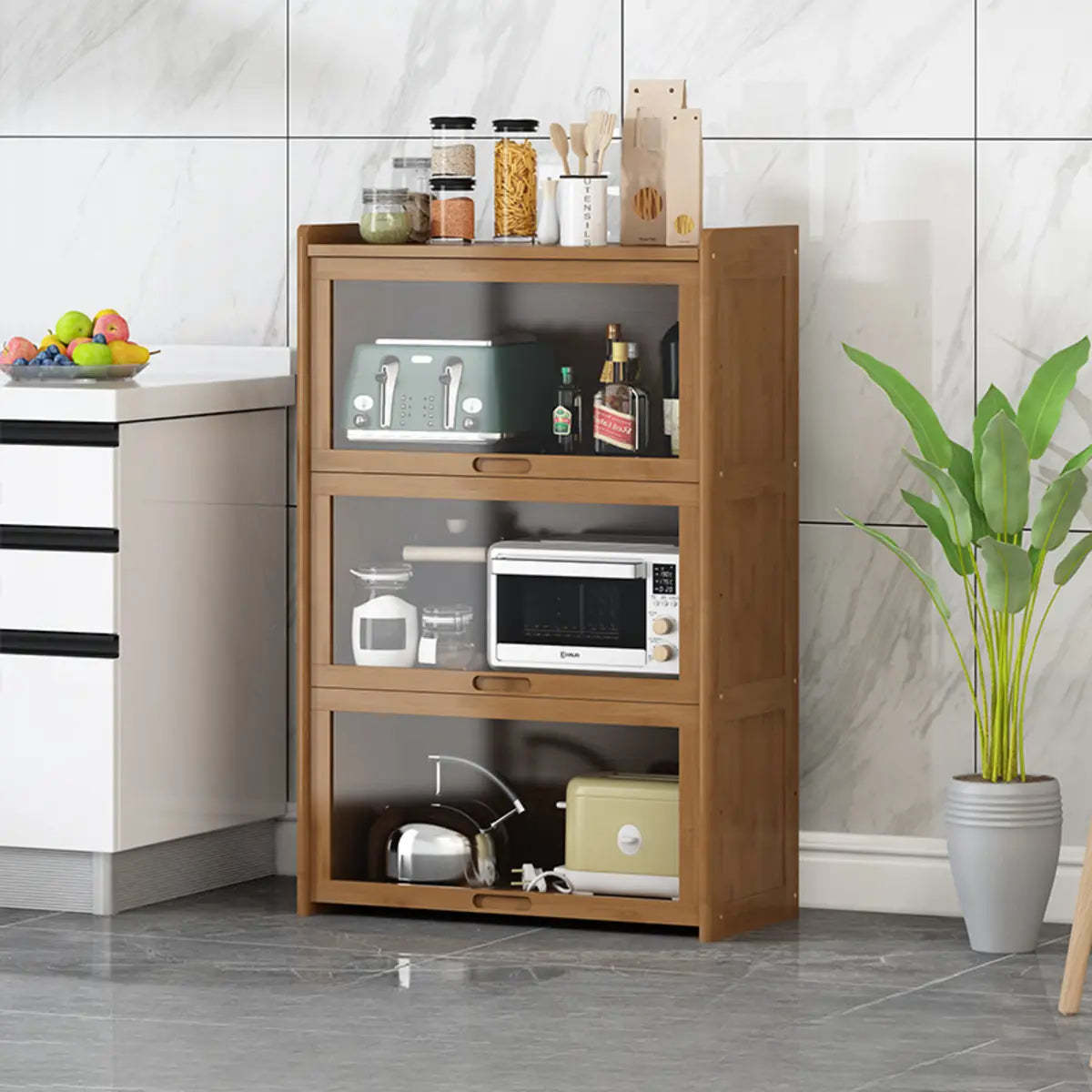 Rectangular Bamboo Kitchen Display Cabinet — Teak