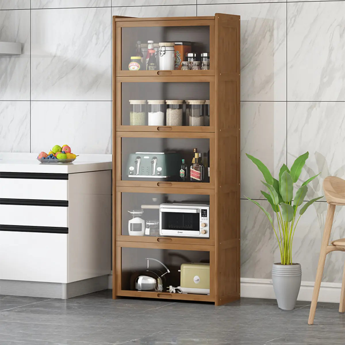 Rectangular Bamboo Kitchen Display Cabinet — Natural