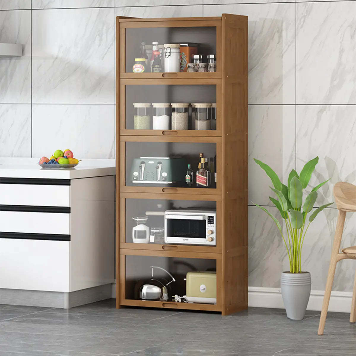 Rectangular Bamboo Kitchen Display Cabinet — Natural