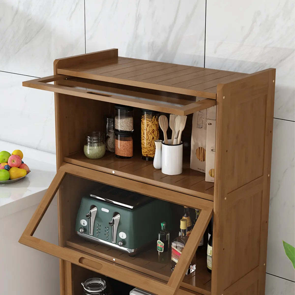 Rectangular Bamboo Kitchen Display Cabinet